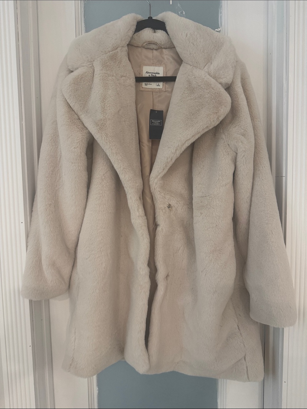 Abercrombie & Fitch Cream Faux Fur Pea Coat